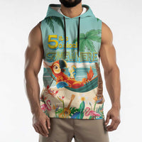 Aloha Hawaii It's 5 o'clock Somewhere Sleeveless Hoodie Chill Parrot on Beach with Tropical Plants LT03 - Polynesian Pride
