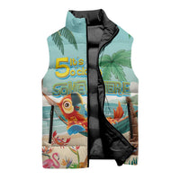 Aloha Hawaii It's 5 o'clock Somewhere Sleeveless Puffer Jacket Chill Parrot on Beach with Tropical Plants LT03 - Polynesian Pride