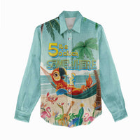 Aloha Hawaii It's 5 o'clock Somewhere Women Casual Shirt Chill Parrot on Beach with Tropical Plants - Polynesian Pride