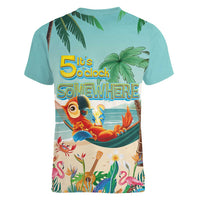 Aloha Hawaii It's 5 o'clock Somewhere Women V-Neck T-Shirt Chill Parrot on Beach with Tropical Plants LT03 - Polynesian Pride