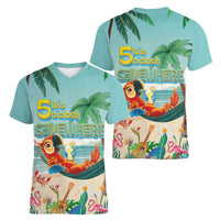 Aloha Hawaii It's 5 o'clock Somewhere Women V-Neck T-Shirt Chill Parrot on Beach with Tropical Plants LT03 - Polynesian Pride