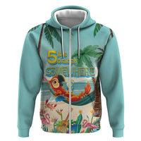 Aloha Hawaii It's 5 o'clock Somewhere Zip Hoodie Chill Parrot on Beach with Tropical Plants LT03 Zip Hoodie Multicolor - Polynesian Pride