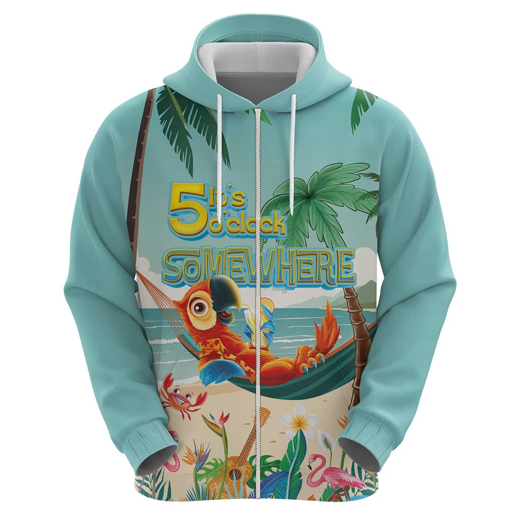 Aloha Hawaii It's 5 o'clock Somewhere Zip Hoodie Chill Parrot on Beach with Tropical Plants LT03 - Polynesian Pride
