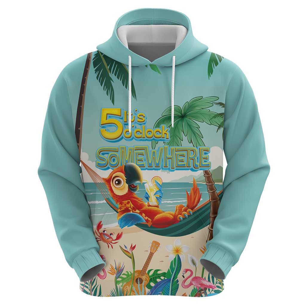 Aloha Hawaii It's 5 o'clock Somewhere Zip Hoodie Chill Parrot on Beach with Tropical Plants LT03 - Polynesian Pride