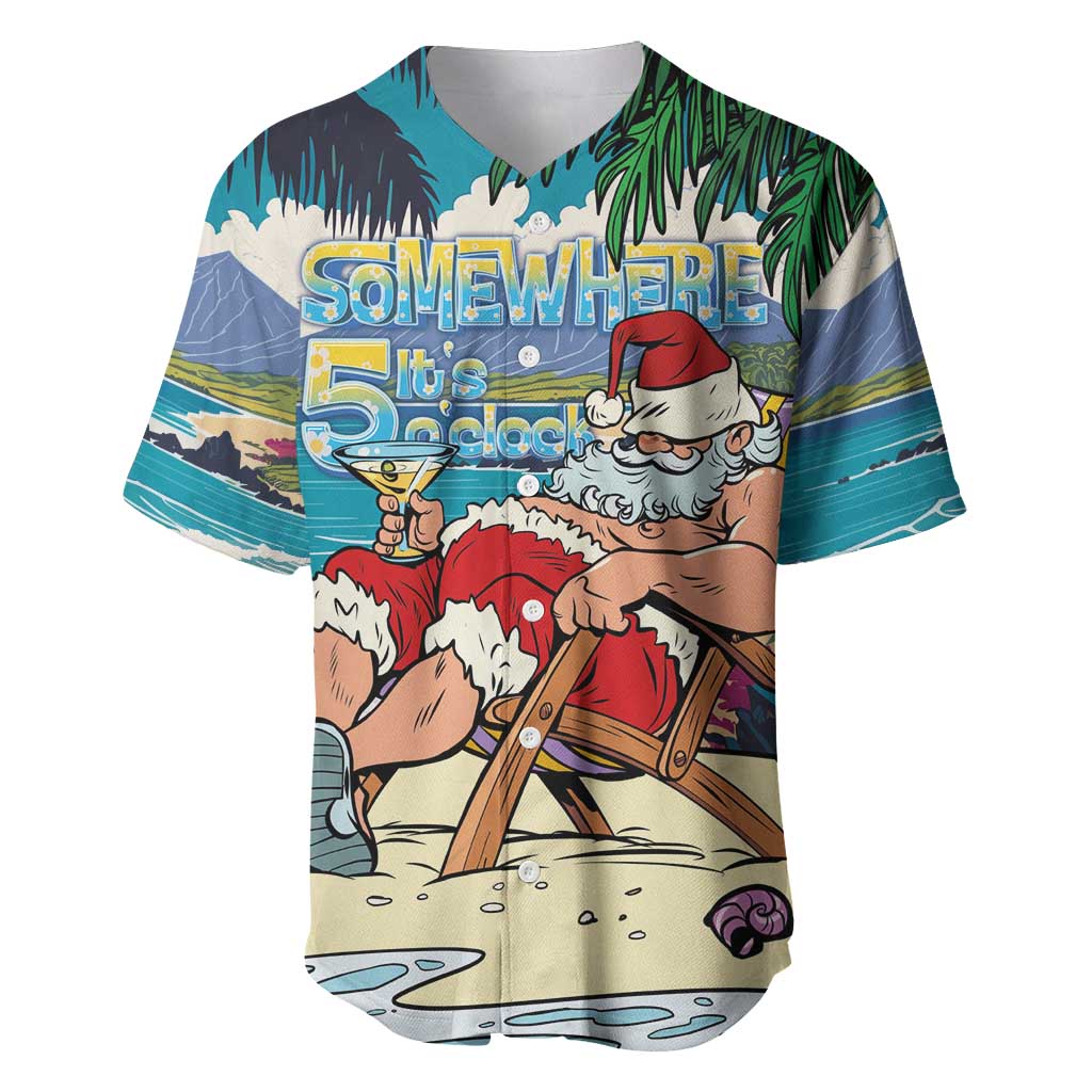 Mele Kalikimaka Hawaii It's 5 o'clock Somewhere Baseball Jersey Funny Lazy Santa Claus Chilling with Cocktail LT03 Multicolor - Polynesian Pride