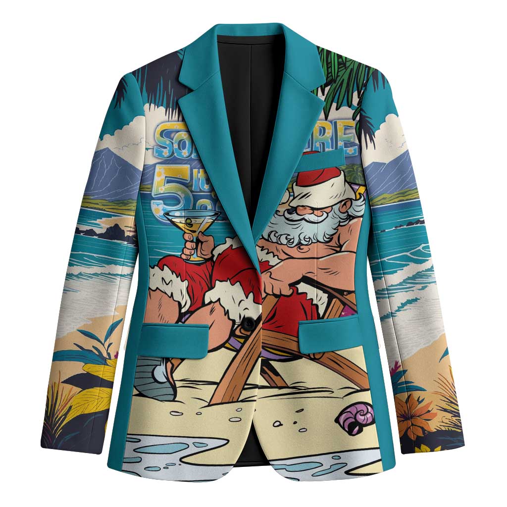 Mele Kalikimaka Hawaii It's 5 o'clock Somewhere Blazer Funny Lazy Santa Claus Chilling with Cocktail - Polynesian Pride
