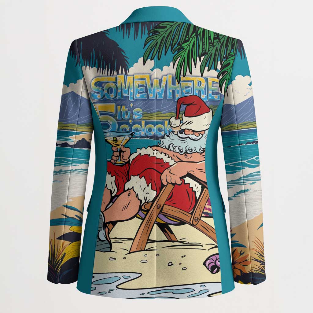 Mele Kalikimaka Hawaii It's 5 o'clock Somewhere Blazer Funny Lazy Santa Claus Chilling with Cocktail - Polynesian Pride