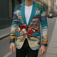 Mele Kalikimaka Hawaii It's 5 o'clock Somewhere Blazer Funny Lazy Santa Claus Chilling with Cocktail - Polynesian Pride