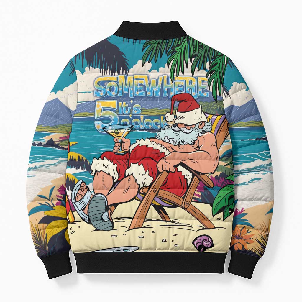 Mele Kalikimaka Hawaii It's 5 o'clock Somewhere Bomber Puffer Jacket Funny Lazy Santa Claus Chilling with Cocktail LT03 - Polynesian Pride