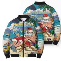 Mele Kalikimaka Hawaii It's 5 o'clock Somewhere Bomber Puffer Jacket Funny Lazy Santa Claus Chilling with Cocktail LT03 - Polynesian Pride