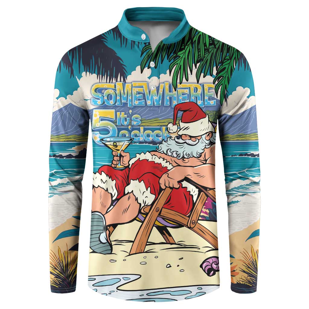 Mele Kalikimaka Hawaii It's 5 o'clock Somewhere Button Sweatshirt Funny Lazy Santa Claus Chilling with Cocktail LT03 Multicolor - Polynesian Pride