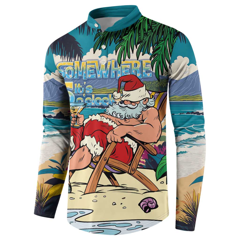 Mele Kalikimaka Hawaii It's 5 o'clock Somewhere Button Sweatshirt Funny Lazy Santa Claus Chilling with Cocktail LT03 - Polynesian Pride