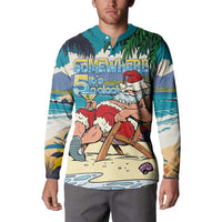 Mele Kalikimaka Hawaii It's 5 o'clock Somewhere Button Sweatshirt Funny Lazy Santa Claus Chilling with Cocktail LT03 - Polynesian Pride