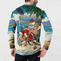 Mele Kalikimaka Hawaii It's 5 o'clock Somewhere Button Sweatshirt Funny Lazy Santa Claus Chilling with Cocktail LT03 - Polynesian Pride