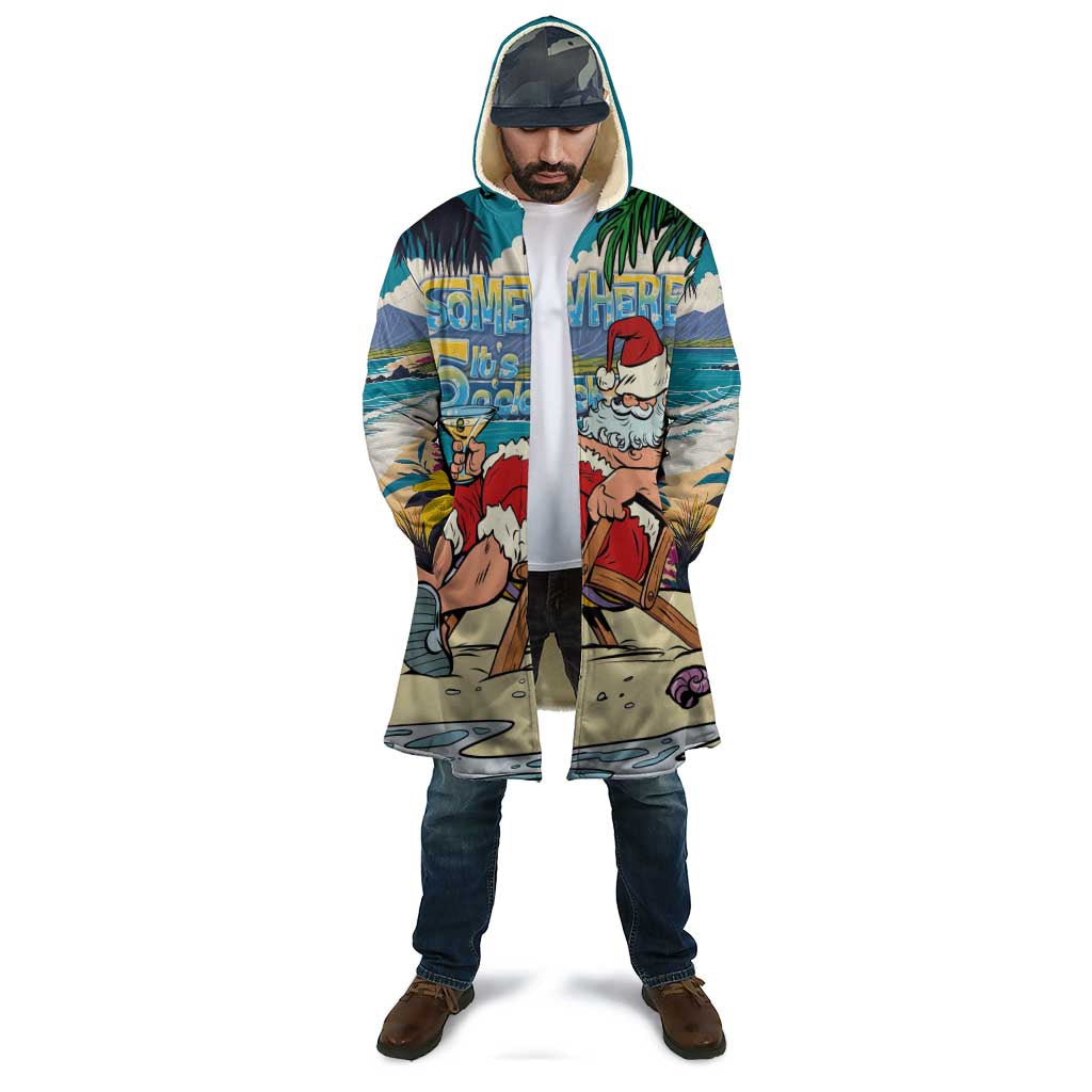 Mele Kalikimaka Hawaii It's 5 o'clock Somewhere Cloak Funny Lazy Santa Claus Chilling with Cocktail - Polynesian Pride