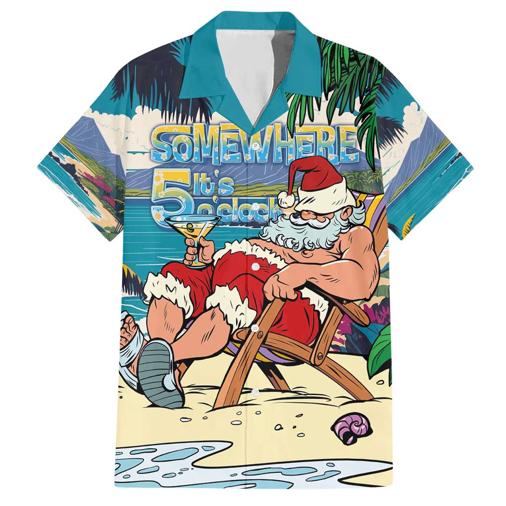 Mele Kalikimaka Hawaii It's 5 o'clock Somewhere Hawaiian Shirt Funny Lazy Santa Claus Chilling with Cocktail - Polynesian Pride