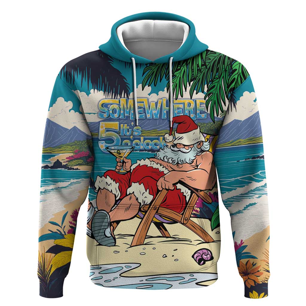 Mele Kalikimaka Hawaii It's 5 o'clock Somewhere Hoodie Funny Lazy Santa Claus Chilling with Cocktail - Polynesian Pride