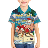 Mele Kalikimaka Hawaii It's 5 o'clock Somewhere Kid Hawaiian Shirt Funny Lazy Santa Claus Chilling with Cocktail - Polynesian Pride