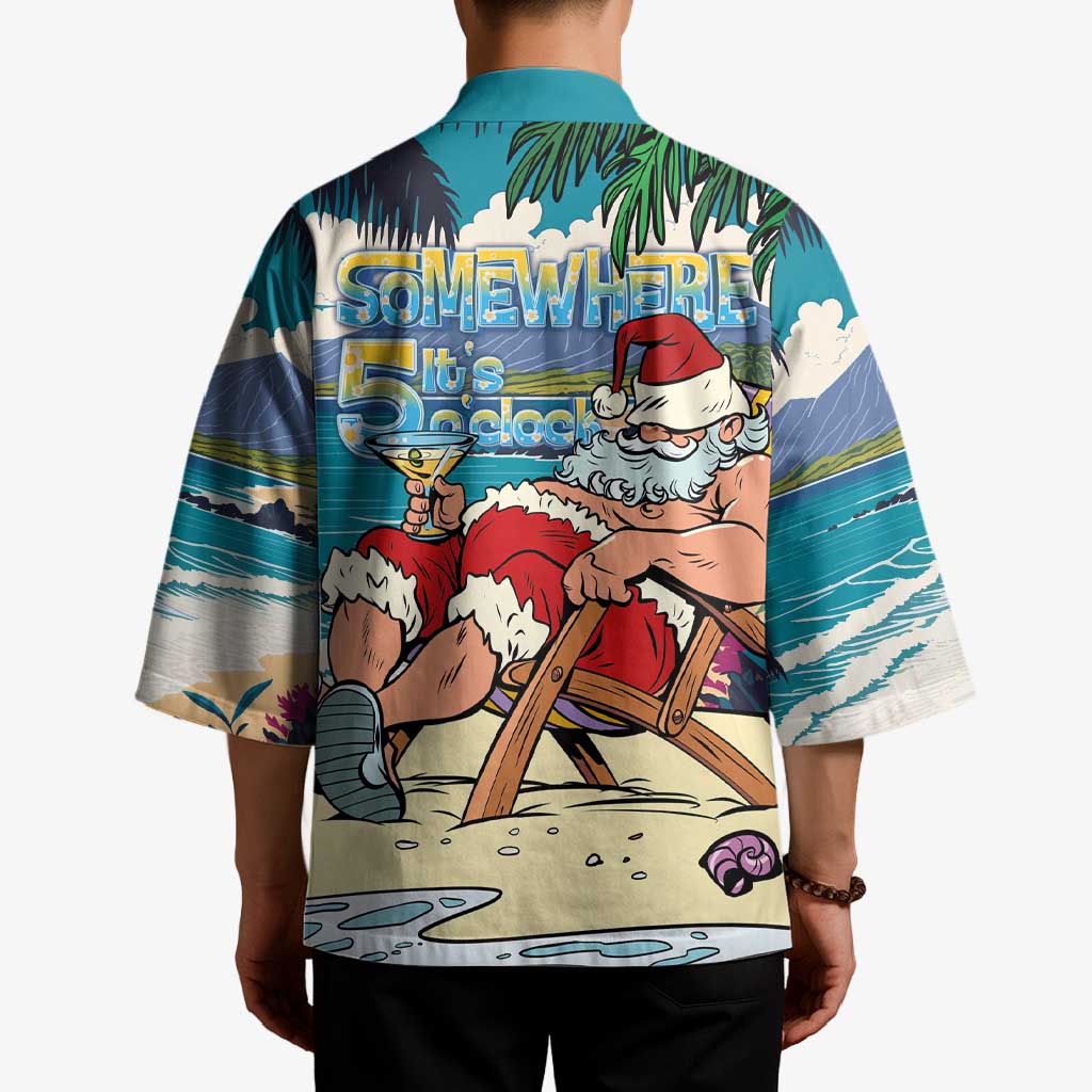 Mele Kalikimaka Hawaii It's 5 o'clock Somewhere Kimono Funny Lazy Santa Claus Chilling with Cocktail - Polynesian Pride