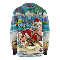 Mele Kalikimaka Hawaii It's 5 o'clock Somewhere Long Sleeve Shirt Funny Lazy Santa Claus Chilling with Cocktail LT03 - Polynesian Pride