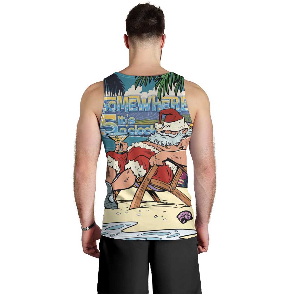 Mele Kalikimaka Hawaii It's 5 o'clock Somewhere Men Tank Top Funny Lazy Santa Claus Chilling with Cocktail LT03 - Polynesian Pride