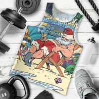 Mele Kalikimaka Hawaii It's 5 o'clock Somewhere Men Tank Top Funny Lazy Santa Claus Chilling with Cocktail LT03 - Polynesian Pride