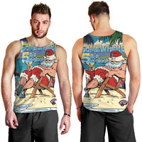 Mele Kalikimaka Hawaii It's 5 o'clock Somewhere Men Tank Top Funny Lazy Santa Claus Chilling with Cocktail LT03 - Polynesian Pride