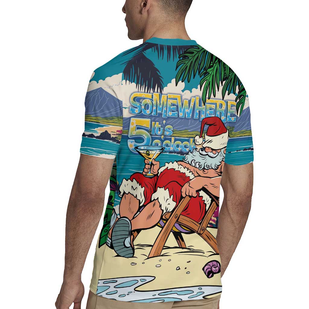 Mele Kalikimaka Hawaii It's 5 o'clock Somewhere Rugby Jersey Funny Lazy Santa Claus Chilling with Cocktail - Polynesian Pride