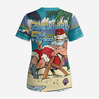 Mele Kalikimaka Hawaii It's 5 o'clock Somewhere Scrub Top Funny Lazy Santa Claus Chilling with Cocktail LT03 - Polynesian Pride