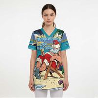 Mele Kalikimaka Hawaii It's 5 o'clock Somewhere Scrub Top Funny Lazy Santa Claus Chilling with Cocktail LT03 - Polynesian Pride