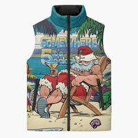 Mele Kalikimaka Hawaii It's 5 o'clock Somewhere Sleeveless Puffer Jacket Funny Lazy Santa Claus Chilling with Cocktail LT03 Unisex Multicolor - Polynesian Pride