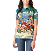 Mele Kalikimaka Hawaii It's 5 o'clock Somewhere Women Polo Shirt Funny Lazy Santa Claus Chilling with Cocktail - Polynesian Pride