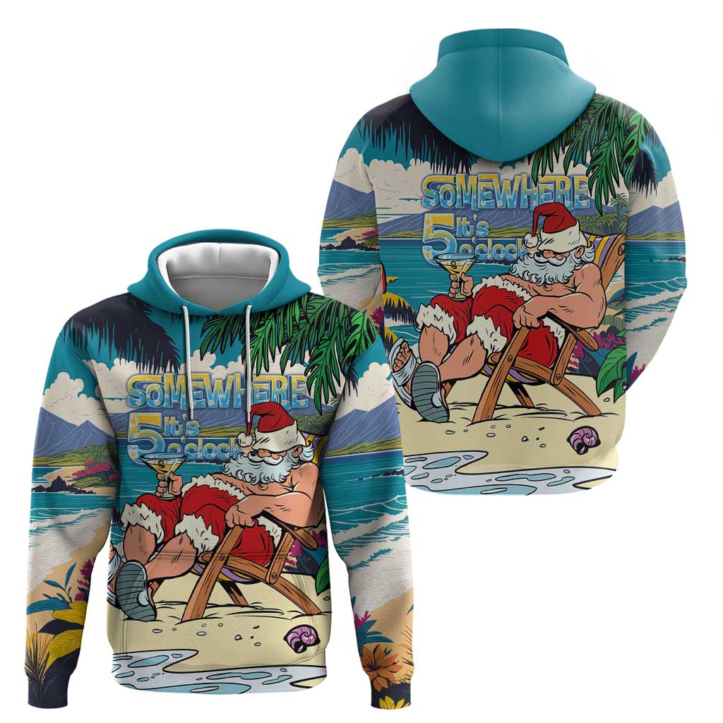 Mele Kalikimaka Hawaii It's 5 o'clock Somewhere Zip Hoodie Funny Lazy Santa Claus Chilling with Cocktail LT03 - Polynesian Pride