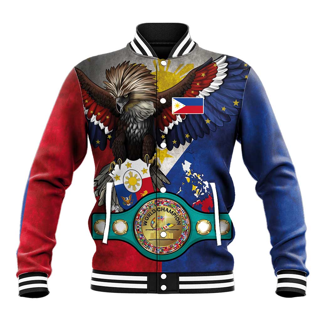 Custom Philippines World Champion Boxing Baseball Jacket Eagle-Grunge Design - Polynesian Pride