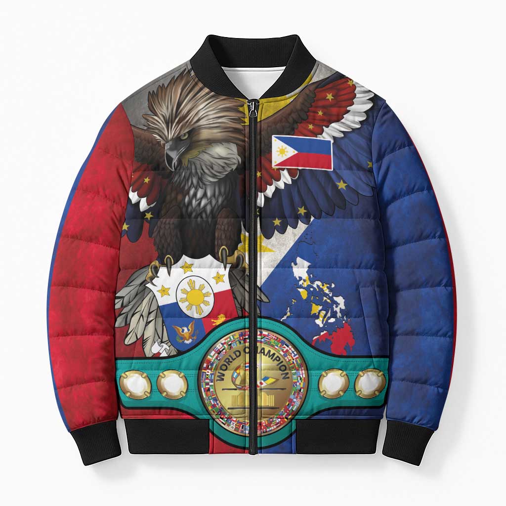 Custom Philippines World Champion Boxing Bomber Puffer Jacket Eagle-Grunge Design - Polynesian Pride