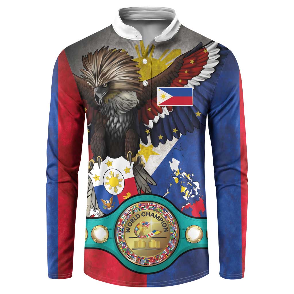 Custom Philippines World Champion Boxing Button Sweatshirt Eagle-Grunge Design - Polynesian Pride