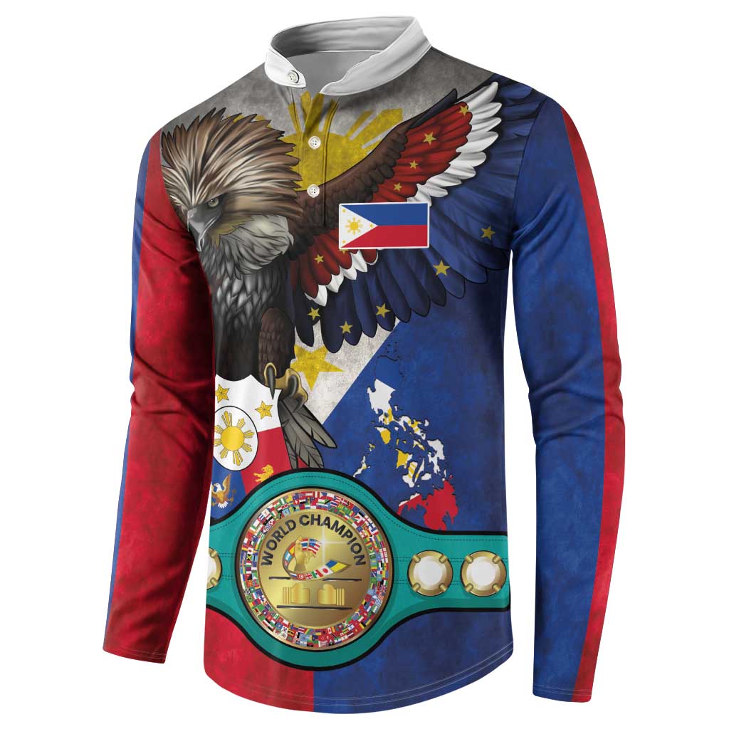 Custom Philippines World Champion Boxing Button Sweatshirt Eagle-Grunge Design - Polynesian Pride