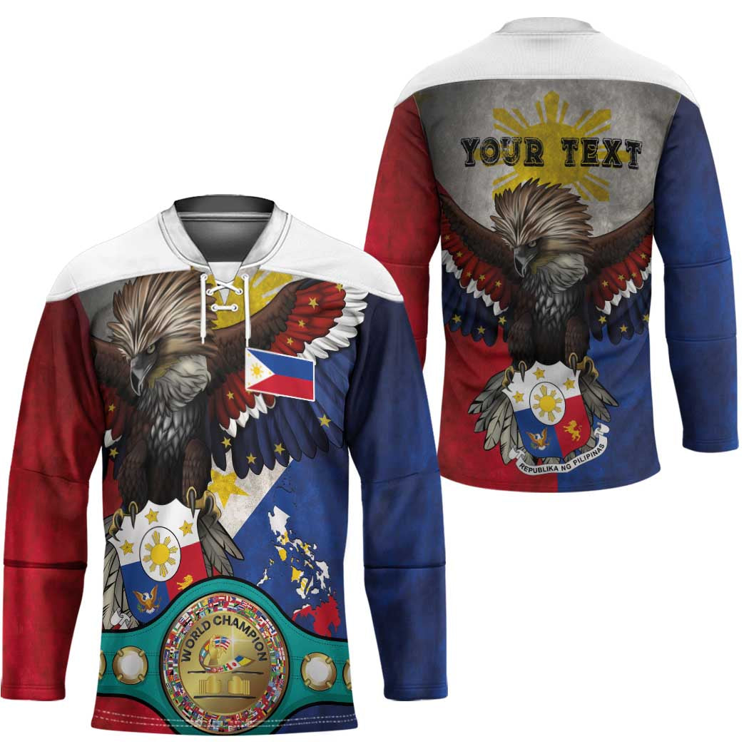 Custom Philippines World Champion Boxing Hockey Jersey Eagle-Grunge Design - Polynesian Pride