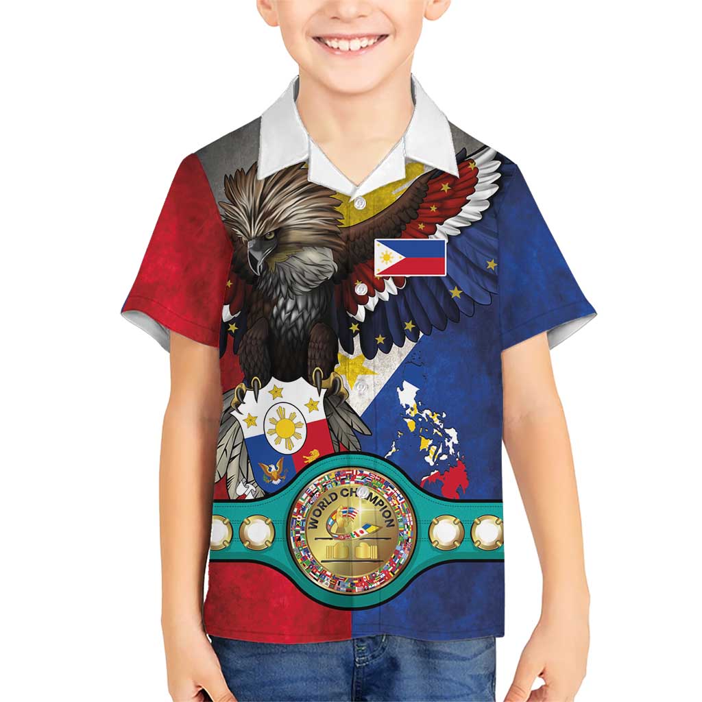 Custom Philippines World Champion Boxing Kid Hawaiian Shirt Eagle-Grunge Design - Polynesian Pride