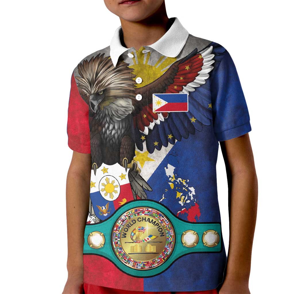 Custom Philippines World Champion Boxing Kid Polo Shirt Eagle-Grunge Design - Polynesian Pride