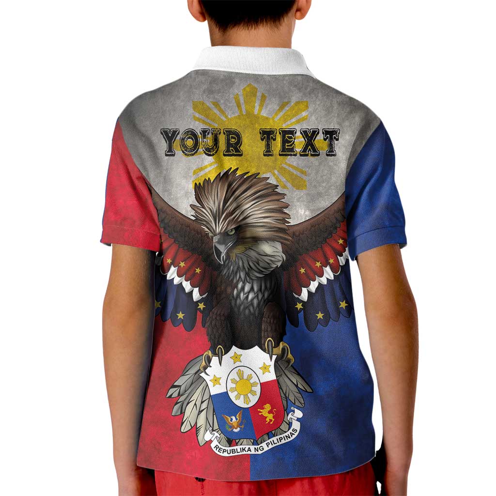 Custom Philippines World Champion Boxing Kid Polo Shirt Eagle-Grunge Design - Polynesian Pride