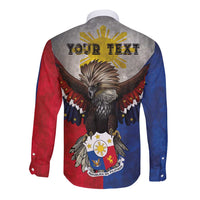 Custom Philippines World Champion Boxing Long Sleeve Button Shirt Eagle-Grunge Design - Polynesian Pride