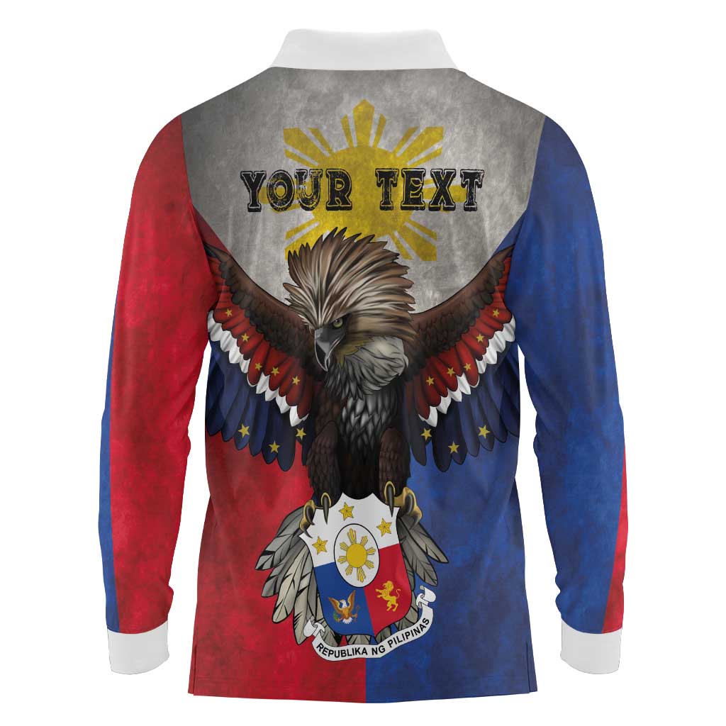Custom Philippines World Champion Boxing Long Sleeve Polo Shirt Eagle-Grunge Design - Polynesian Pride