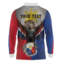 Custom Philippines World Champion Boxing Long Sleeve Polo Shirt Eagle-Grunge Design - Polynesian Pride