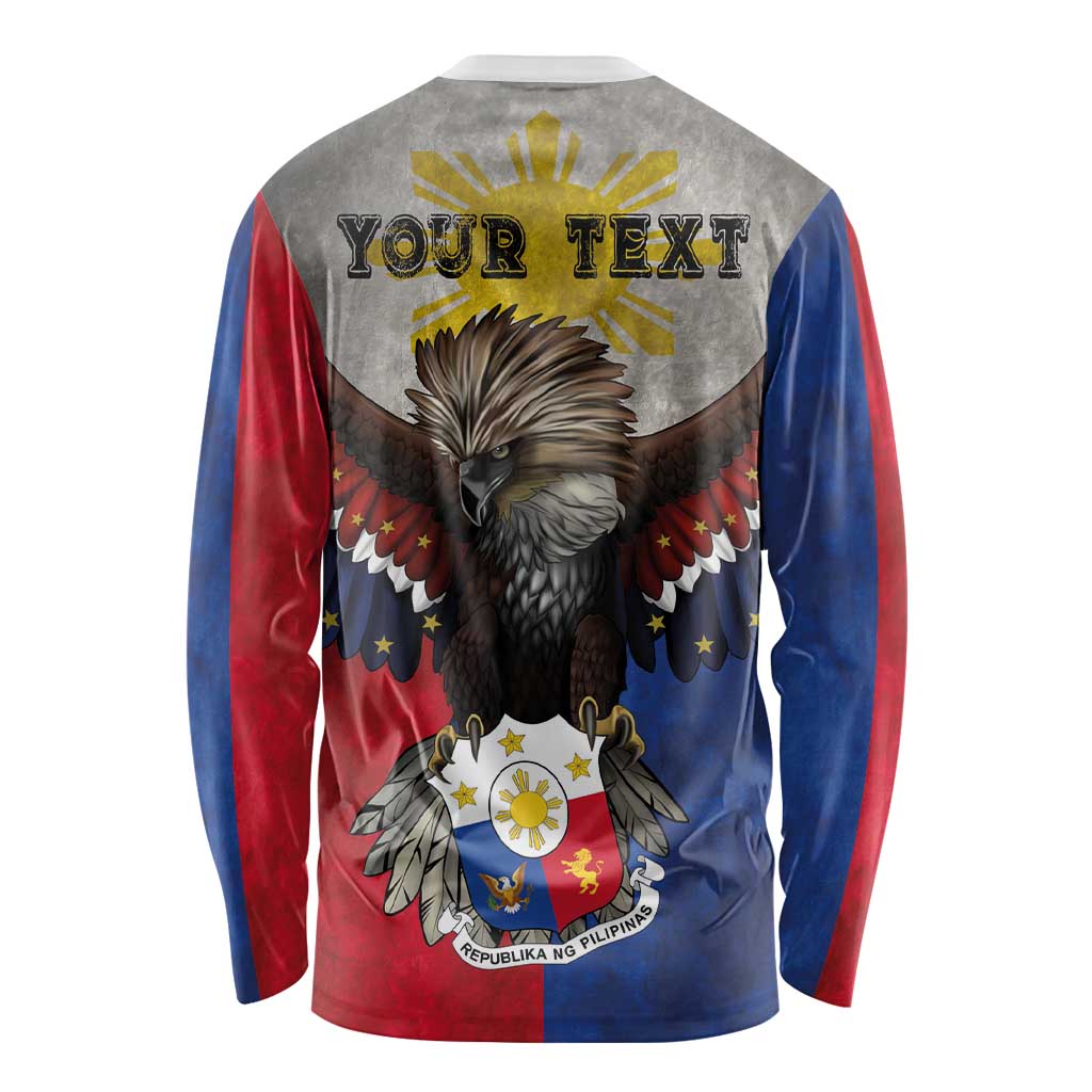 Custom Philippines World Champion Boxing Long Sleeve Shirt Eagle-Grunge Design - Polynesian Pride