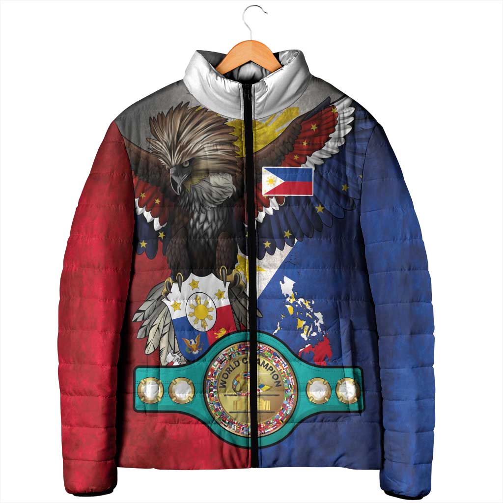 Custom Philippines World Champion Boxing Padded Jacket Eagle-Grunge Design - Polynesian Pride