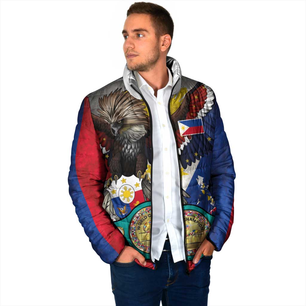 Custom Philippines World Champion Boxing Padded Jacket Eagle-Grunge Design - Polynesian Pride