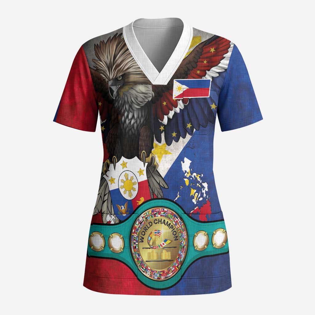 Custom Philippines World Champion Boxing Scrub Top Eagle-Grunge Design - Polynesian Pride
