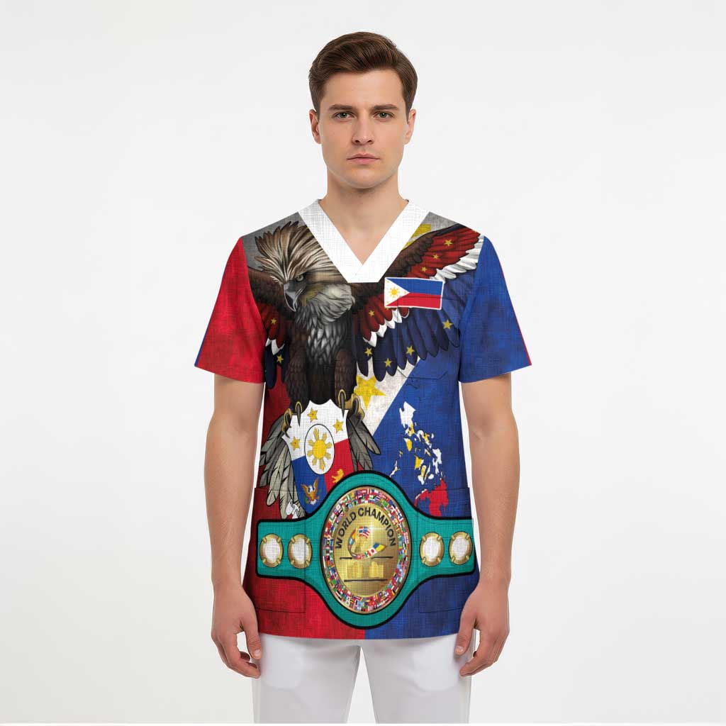 Custom Philippines World Champion Boxing Scrub Top Eagle-Grunge Design - Polynesian Pride