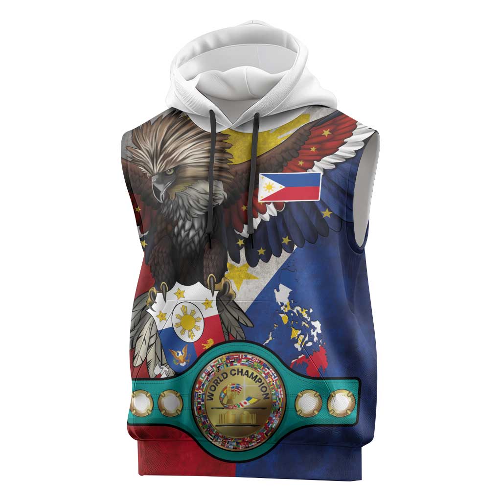 Custom Philippines World Champion Boxing Sleeveless Hoodie Eagle-Grunge Design - Polynesian Pride